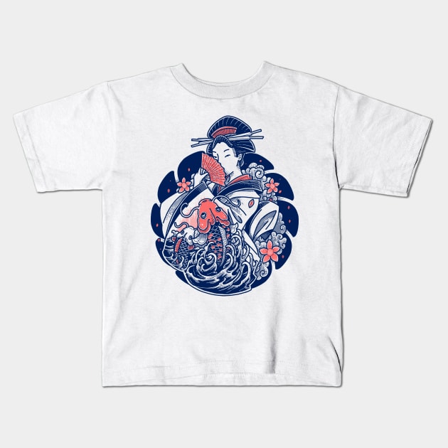 Geisha Tattoo Art Kids T-Shirt by BlackoutBrother